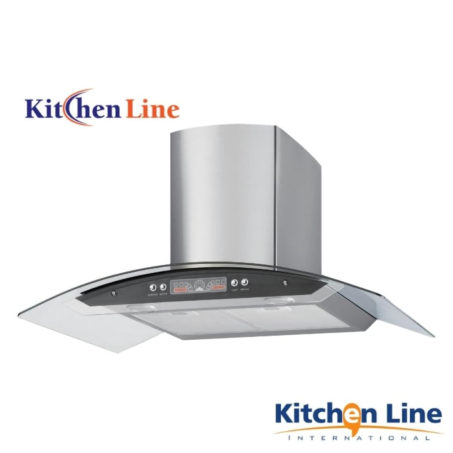 شفاط مطبخ Kitchen Line هرمي زجاج منحني 90 سم  ستانلس ستيل | موديل KLG-803C