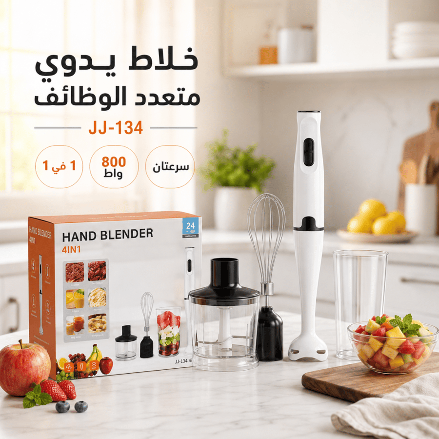خلاط يدوي 4 في 1 موديل JJ-134 بقوة 800 واط وسرعتين