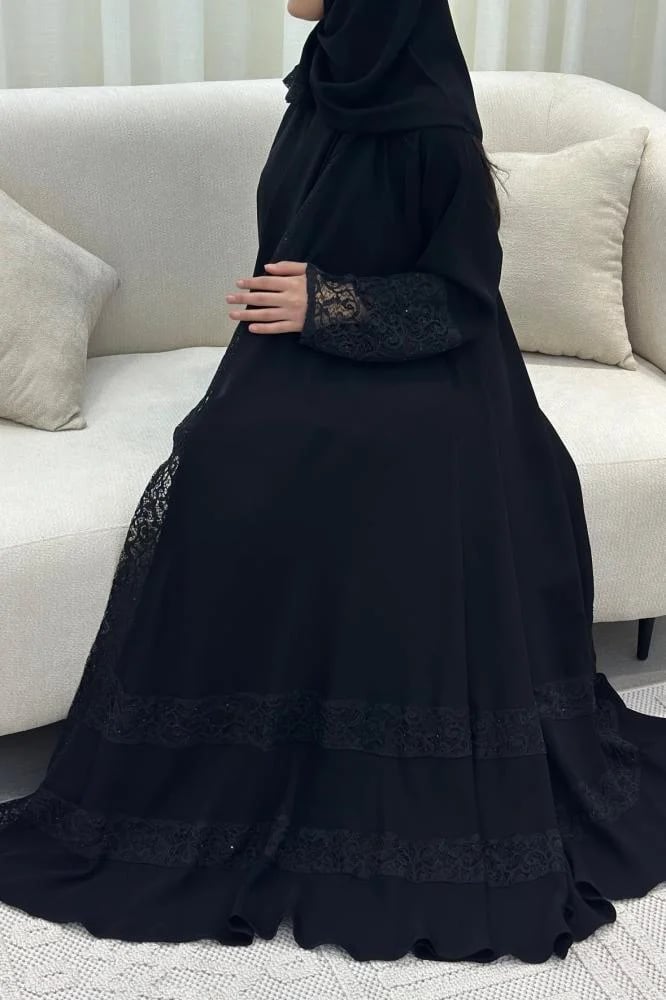 عباية نوف دبل كلوش قماش إنترنت صيفي بالدانتيل - متجر يونا