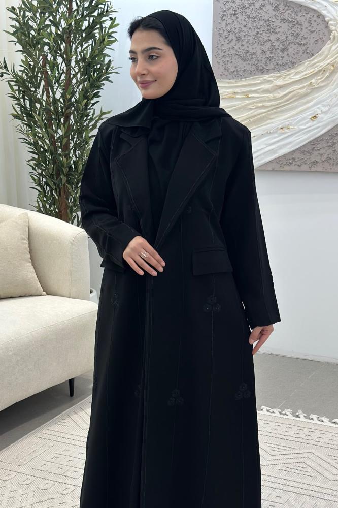 عباية "آية" بليزر – قماش كوبرا فاخر بتطريز دردوزي طولي