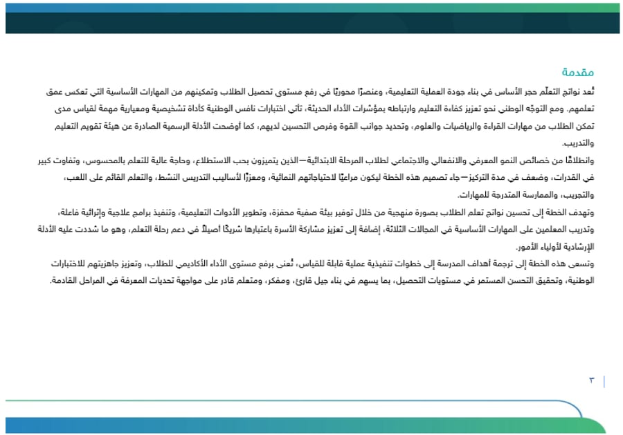 خطة تحسين نواتج التعلم - ابتدائي