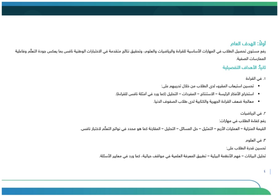 خطة تحسين نواتج التعلم - ابتدائي