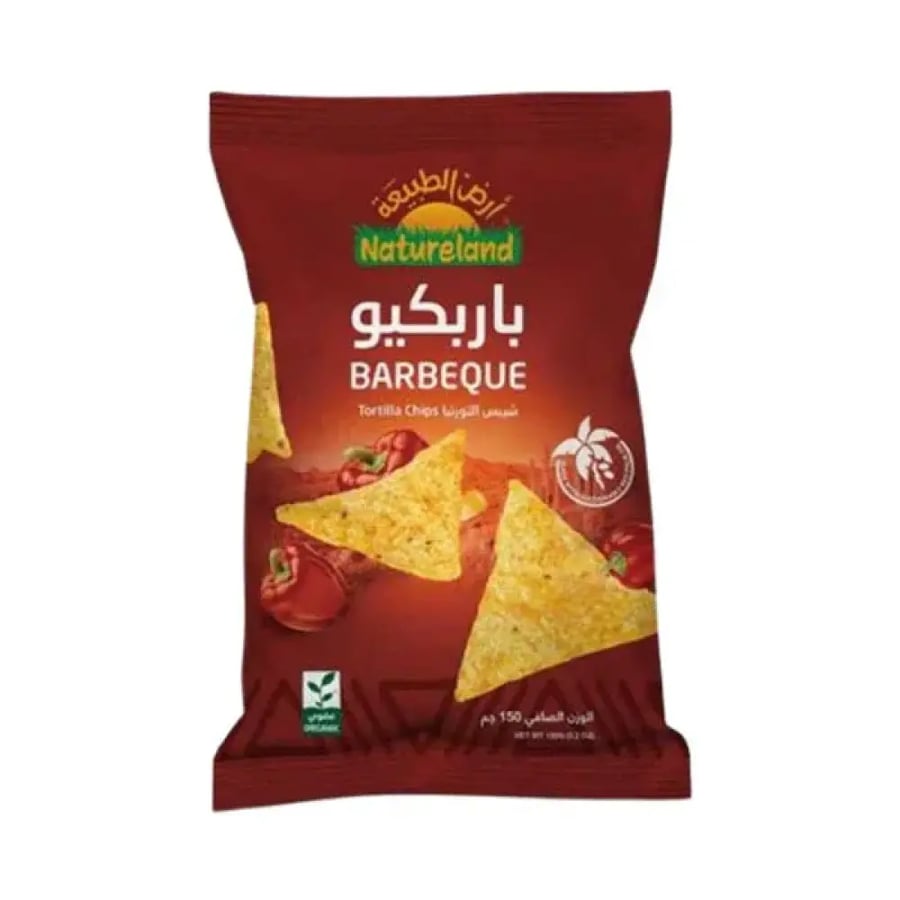 ارض الطبيعة شيبس التورتيا باربكيو 150جم عضوي | Natureland Organic  Tortilla Chips BBQ 150g