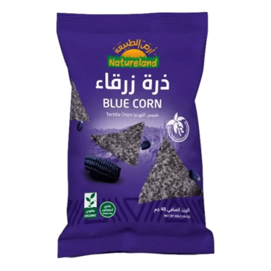 ارض الطبيعة شيبس التورتيا - ذرة ذرقاء 45جم عضوي | Natureland Organic Tortilla Chips - Blue Corn 45g