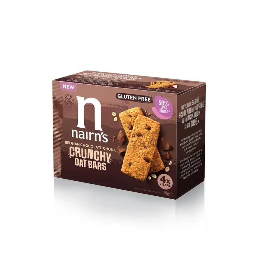 نارينز ألواح الشوفان المقرمشة برقائق الشوكولاتة البلجيكية 160غ | Nairn'S Belgian Chocolate Chunk Crunchy Oat Bars160g