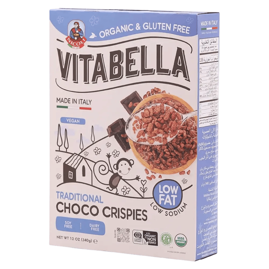 فيتابيلا رز مقرمش عضوي خالي من الجلوتين ٣٤٠ غ | Vitabella Organic Choco Crispies Corn Flakes GF 340g