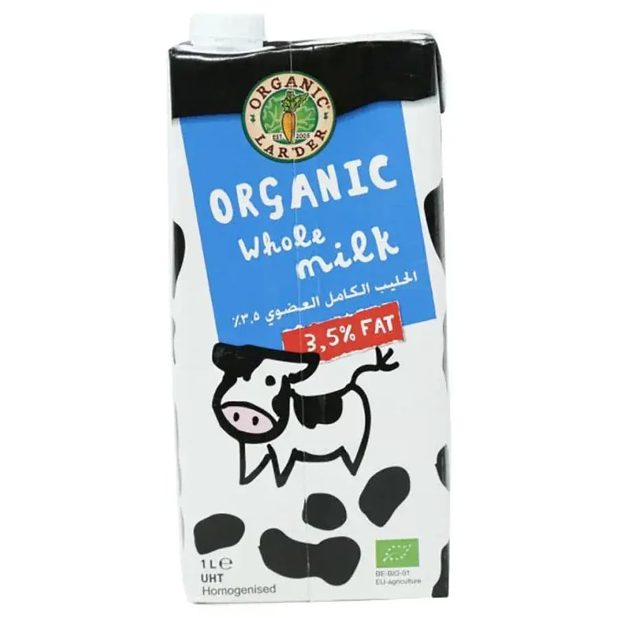 حليب كامل الدسم 1 لتر | Organic Larder Organic Whole Milk 3.5 % 1 L