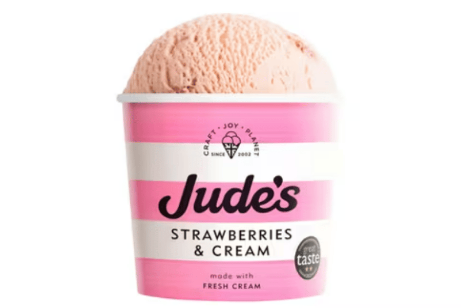 جودزآيس كريم نباتي بنكهة الفراولة ١٠٠ مل | Judes Vegan Strawberry Ice Cream Tub 100ml