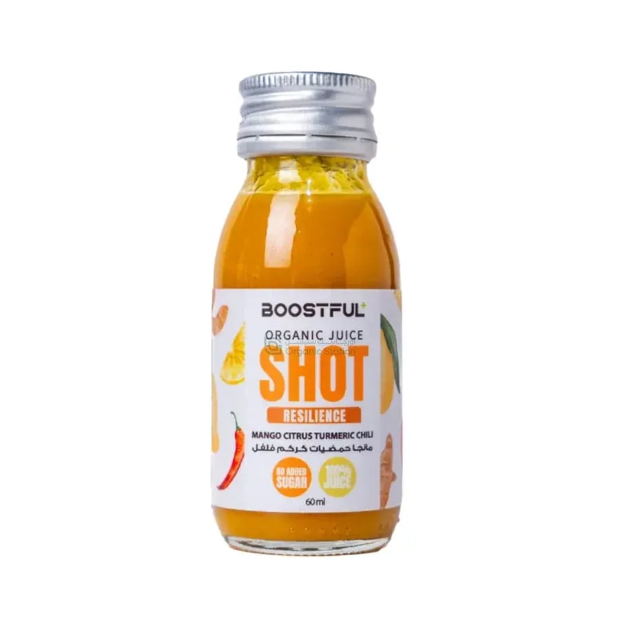 بوستفل  شوت عصير عضوي  حمضيات كركم فلفل 60 مل | Boostful Organic Mixed Fruit with Chili & Turmeric 60ml