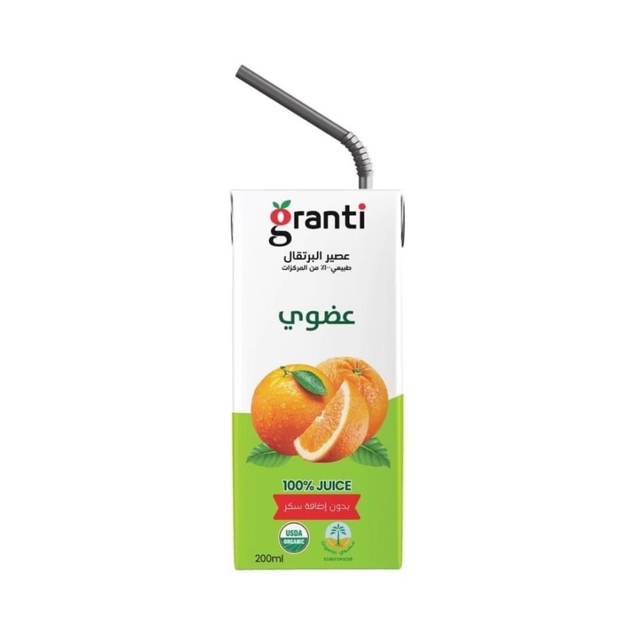 قرانتي ١٠٠% عصير البرتقال عضوي ٢٠٠ مل | Granti Organic Orange Juice No Sugar Added 200ml