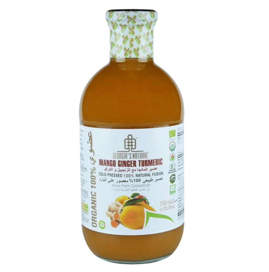 جورجيا عصير الطبيعي العضوي بالمانجو والزنجبيل والكركم 750مل | Georgia's Natural Organic Juice Blended with Mango, Ginger, and Turmeric 750ml