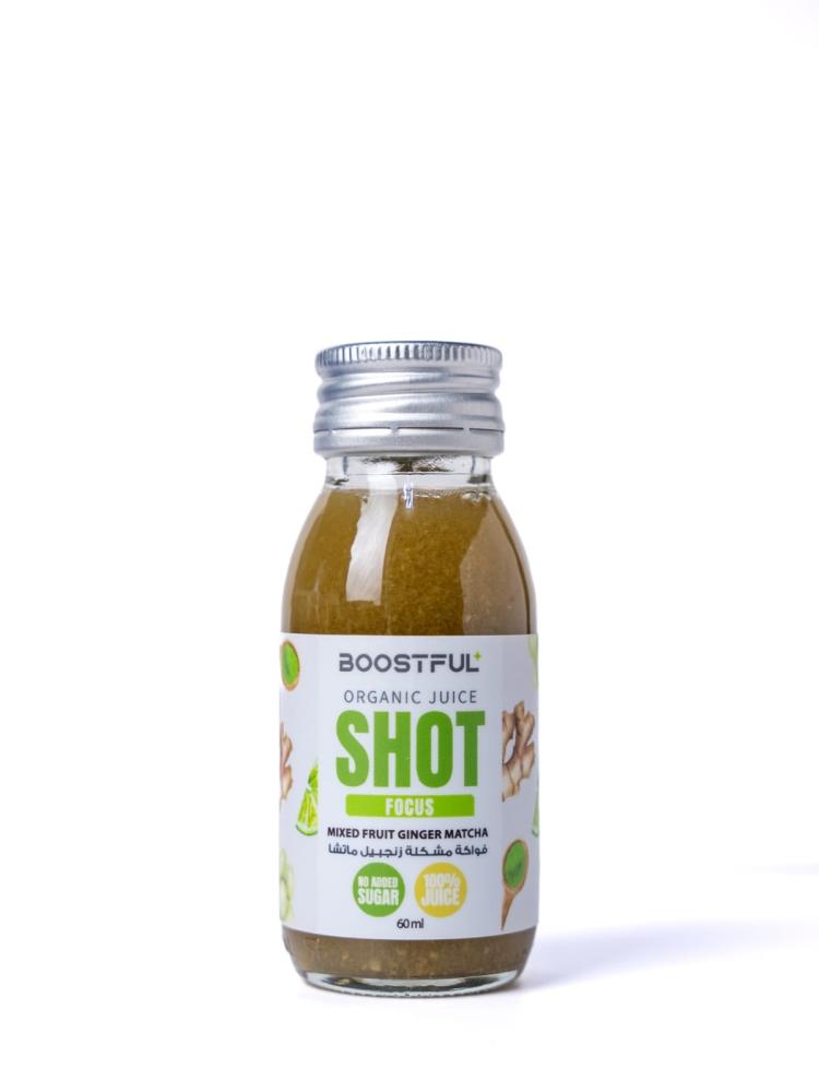 بوستفل شوت عضوي فواكه مشكلة زنجبيل ماتشا معزز للعافية60مل | Boostful Organic Mixed Fruit & Ginger with Matcha 60ml