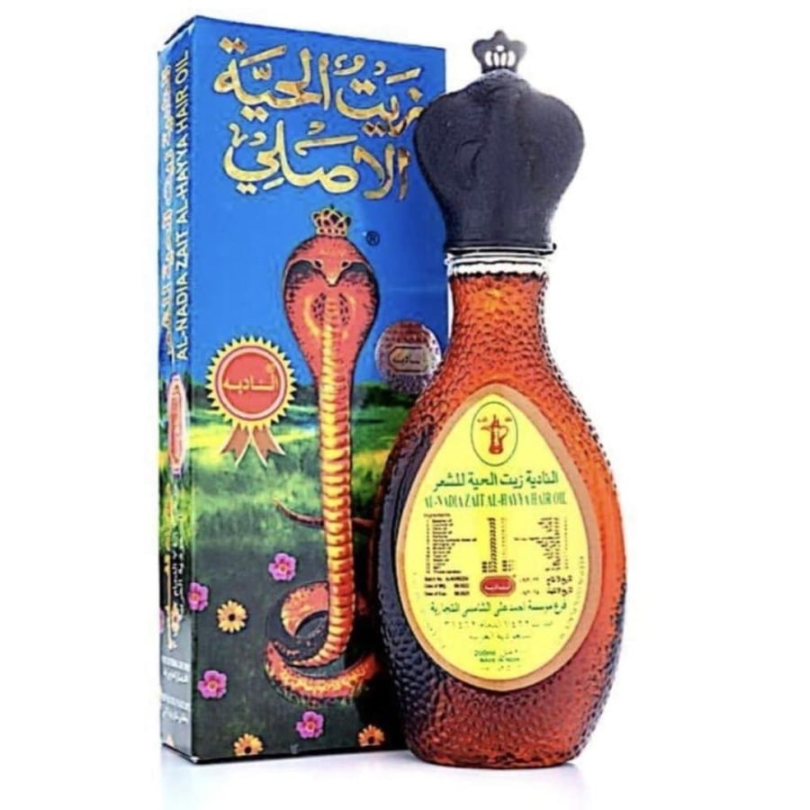 عبوة وزجاجة زيت الحية النادية للشعر