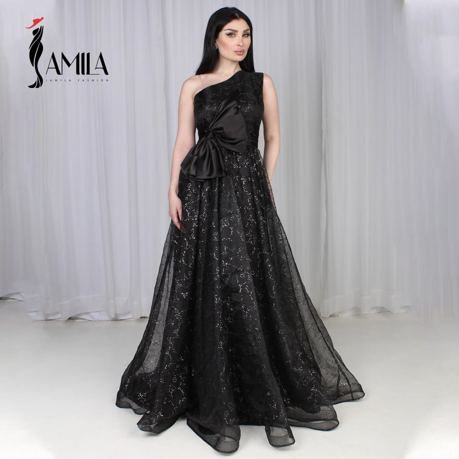 فستان سهرة الأسود الشيفون