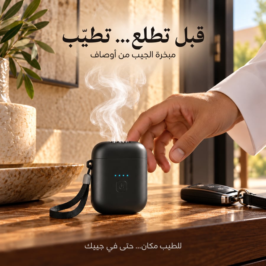 مبخرة الجيب من أوصاف | أصغر مبخرة تمشي معك — بحجم الكف، شحن USB