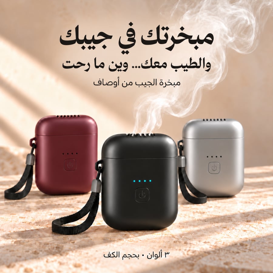 مبخرة الجيب من أوصاف | أصغر مبخرة تمشي معك — بحجم الكف، شحن USB