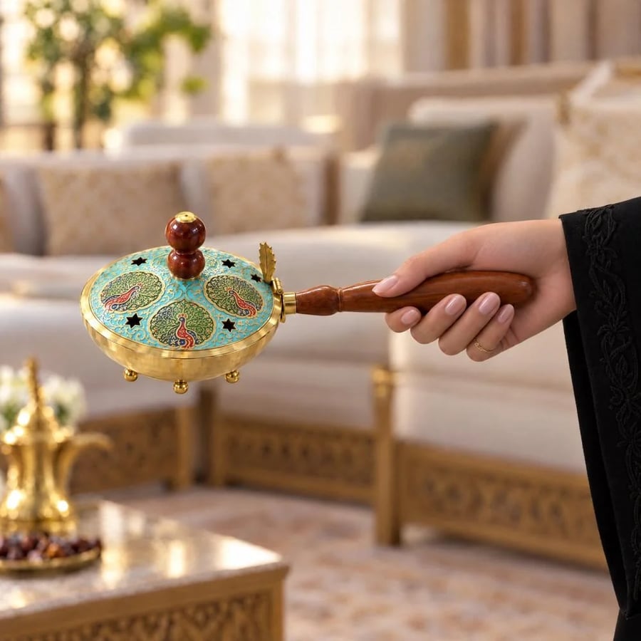 قَبَس | QABAS مبخرة ملكية نحاسية منقوشة بالمينا