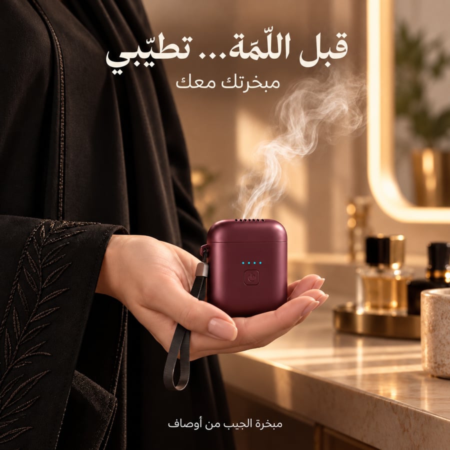 مبخرة الجيب من أوصاف | أصغر مبخرة تمشي معك — بحجم الكف، شحن USB