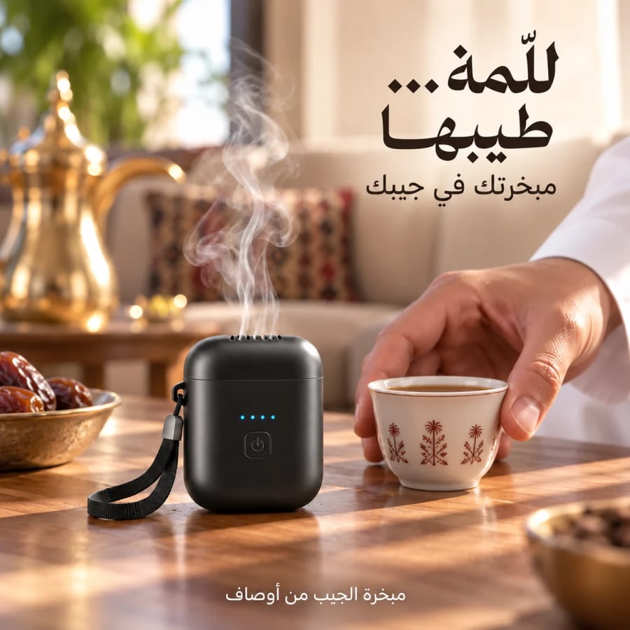 مبخرة الجيب من أوصاف | أصغر مبخرة تمشي معك — بحجم الكف، شحن USB