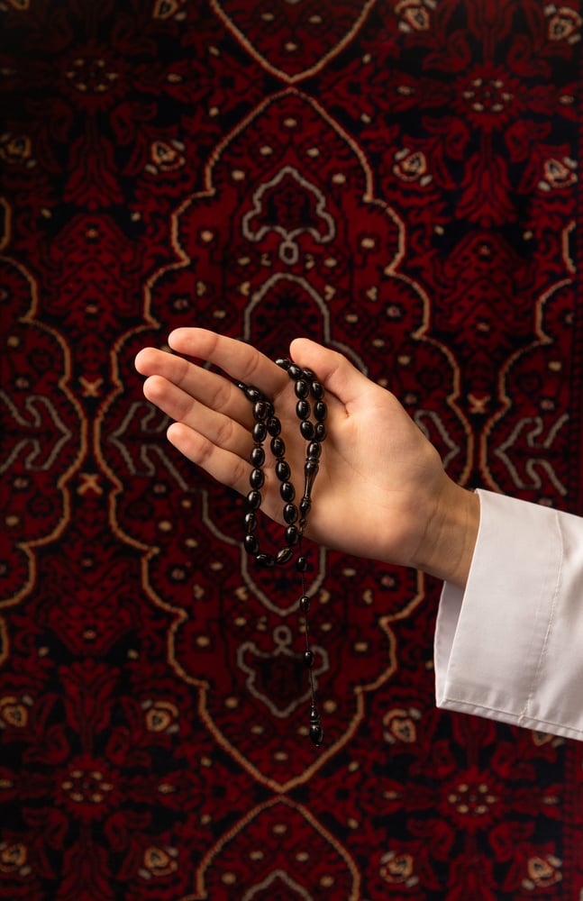 مسبحة فاتوران صب جديد أسود معرق قصة بيض حمام بخيط أسود 33 خرزة (F676)