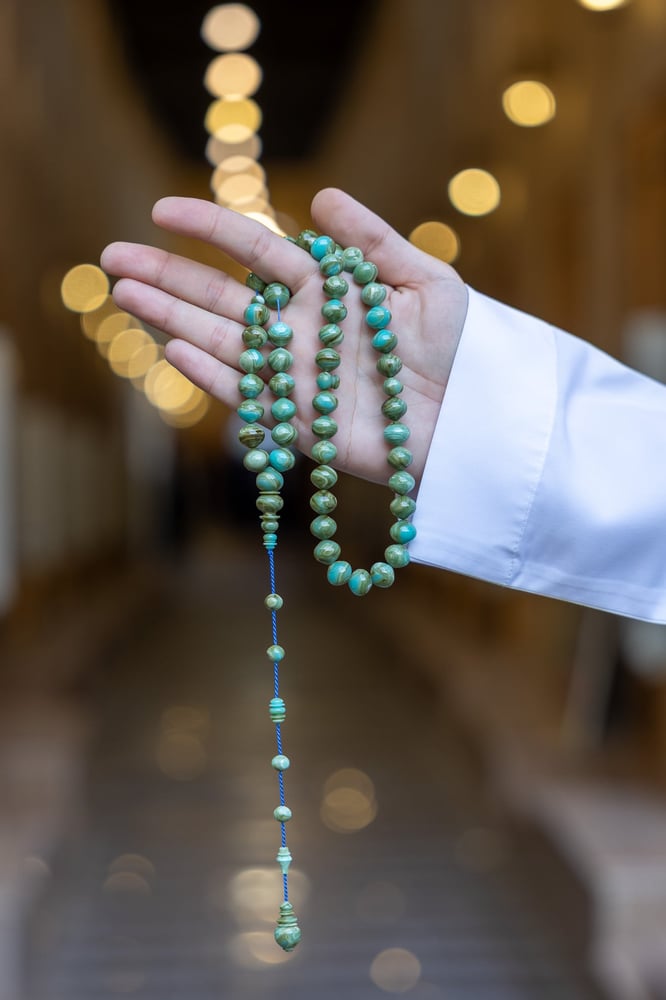 Green turquoise patterned Tasbih with 51 beads (F465) | Qaysariya Shop