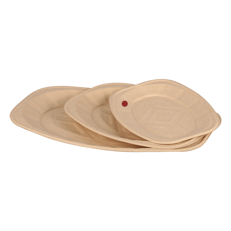 Small Beige Sugar Cane Oval Tray (10 Pieces)