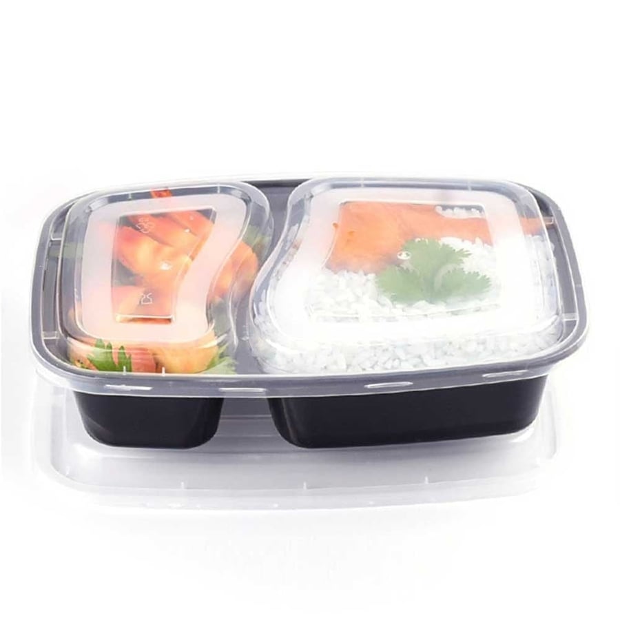 VIP rectangular plastic containers for microwave and refrigerator with two compartments, multiple sizes from Savvy (25 packs)