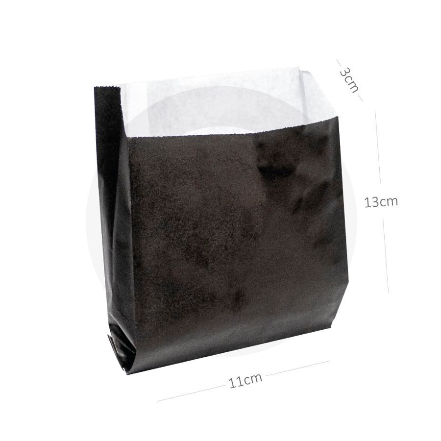 Black burger paper bag without bottom, multiple sizes (100 bags)