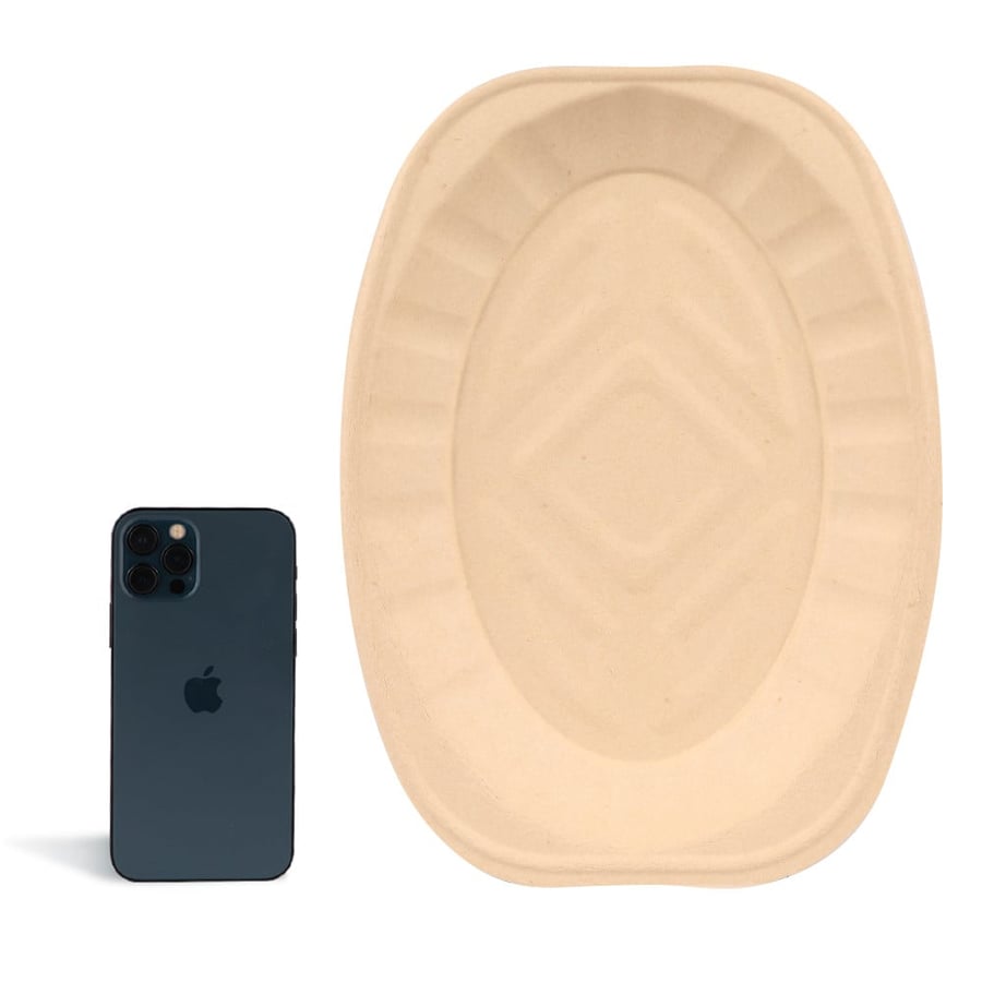 Sugarcane oval tray, beige, medium size (10 pieces)