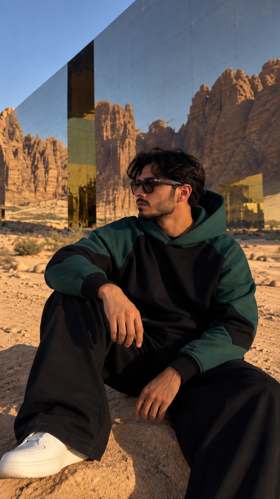 black and dark green hoodie