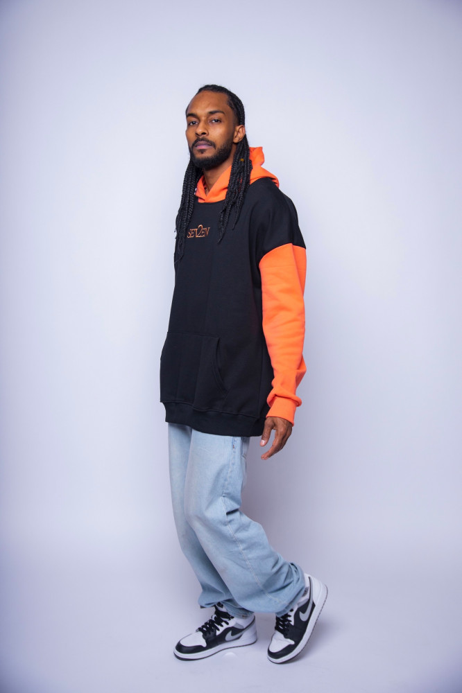 2SEVEN Oversize Hoodie - Black & Orange