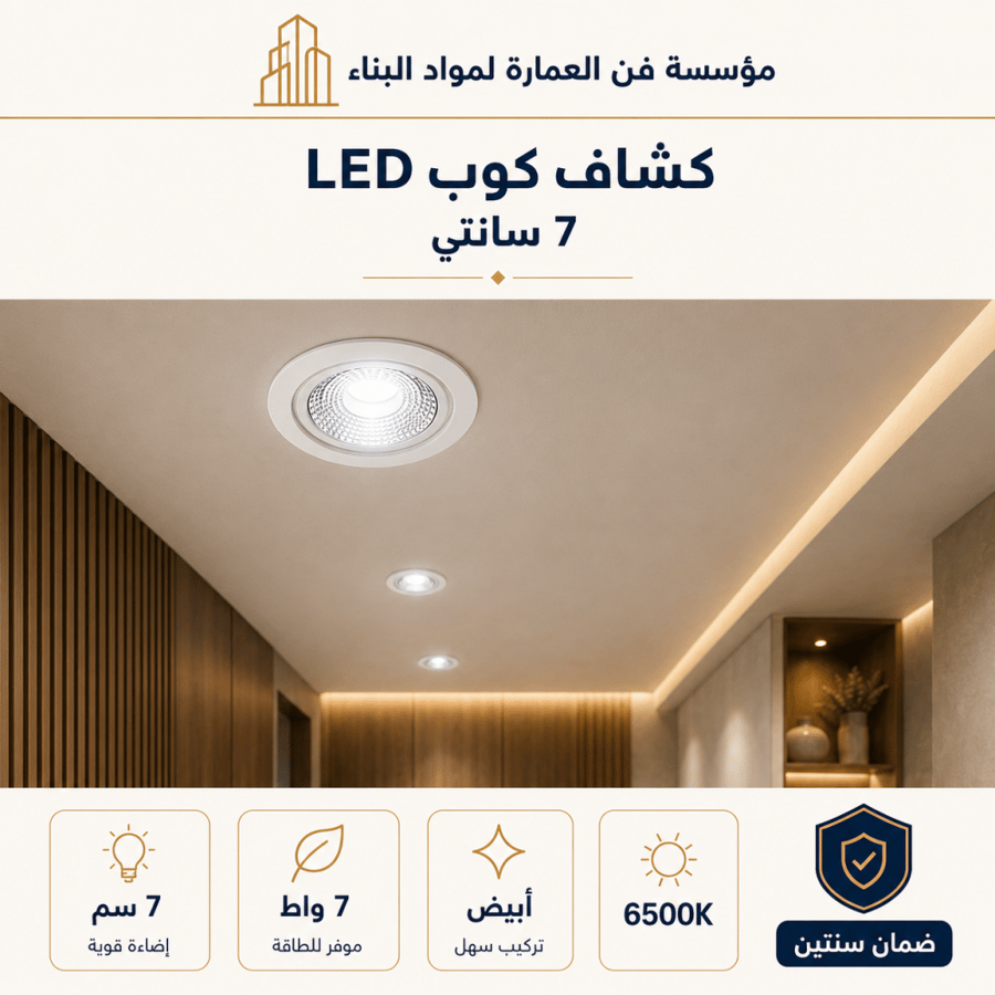 كشاف كوب LED أبيض 7 سانتي - 7 واط - 6500K - ضمان سنتين