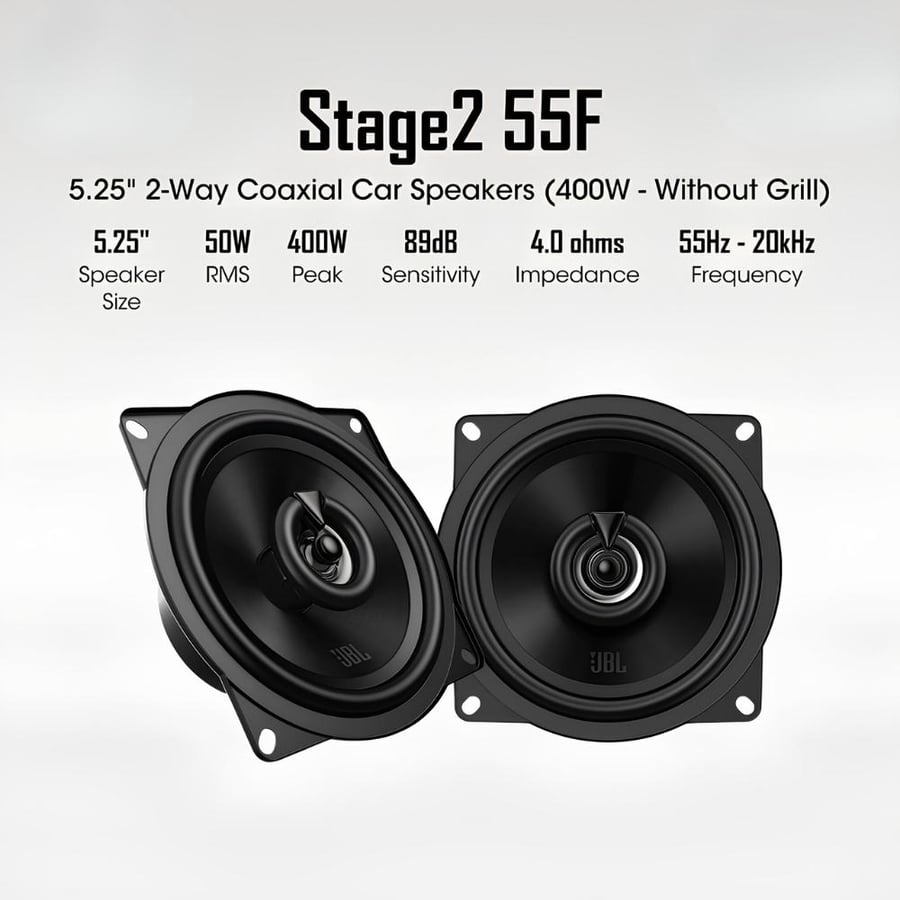 طقم سماعات سيارة JBL Stage2 55F - مقاس 5.25 بوصة بقدرة 400 واط (بدون شبك)