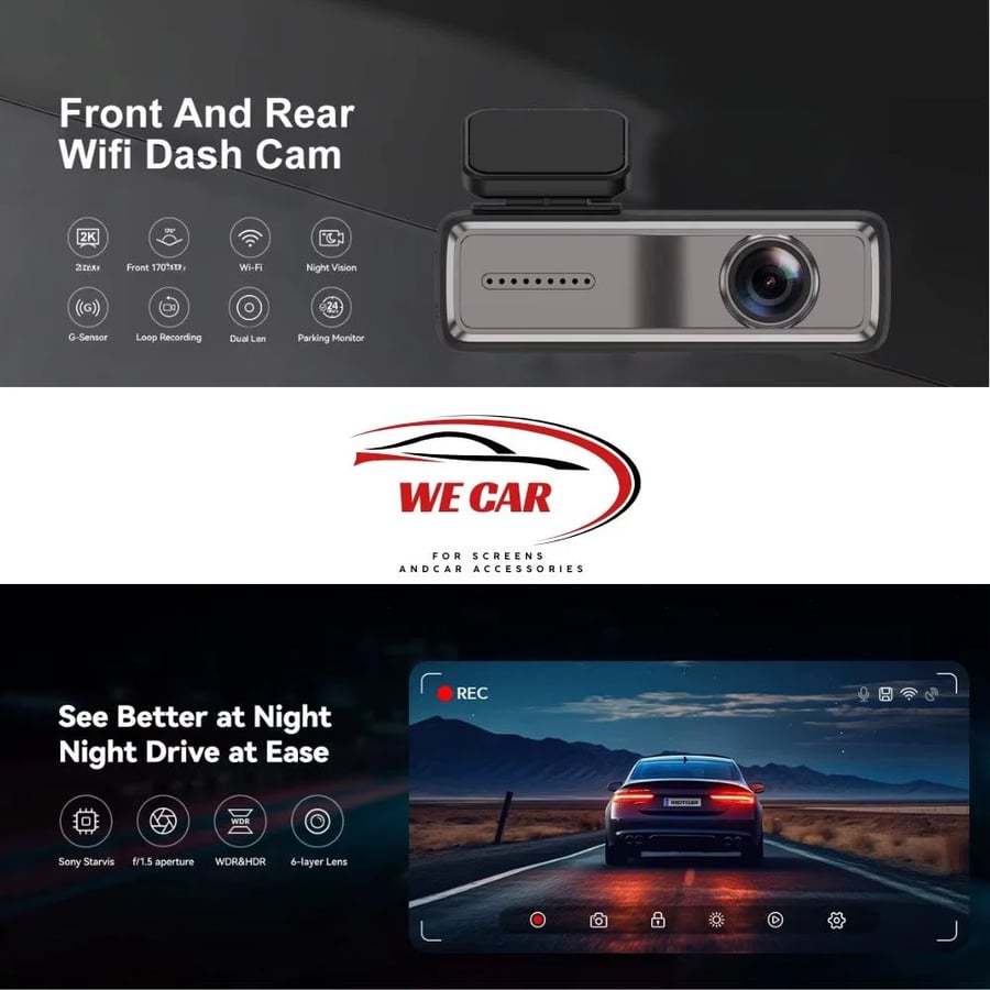 كاميرا داش كام W3-S أمامية بدقة 2K بدقة 2K Quad HD - قناة واحدة مع واي فاي 5.8GHz ودعم GPS وتصوير التايم لابس.