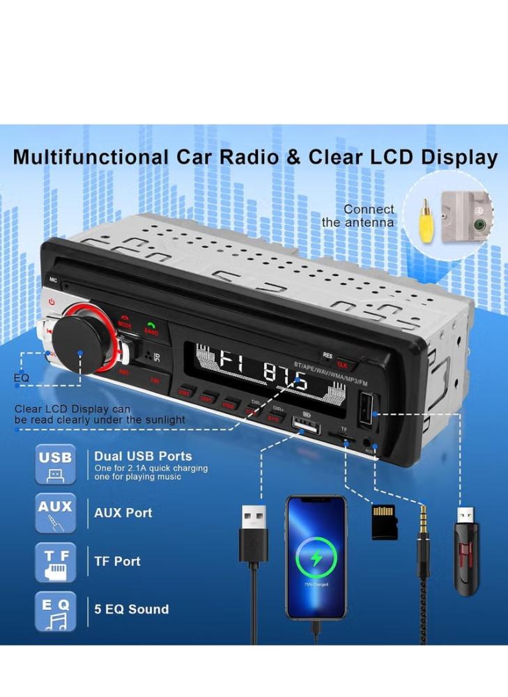 مسجل للسيارة مع مشغل MP3 للتحكم في التطبيق لراديو ستيريو السيارة يدعم تقنية البلوتوث المجاني/USB/FM/TF/AUX/