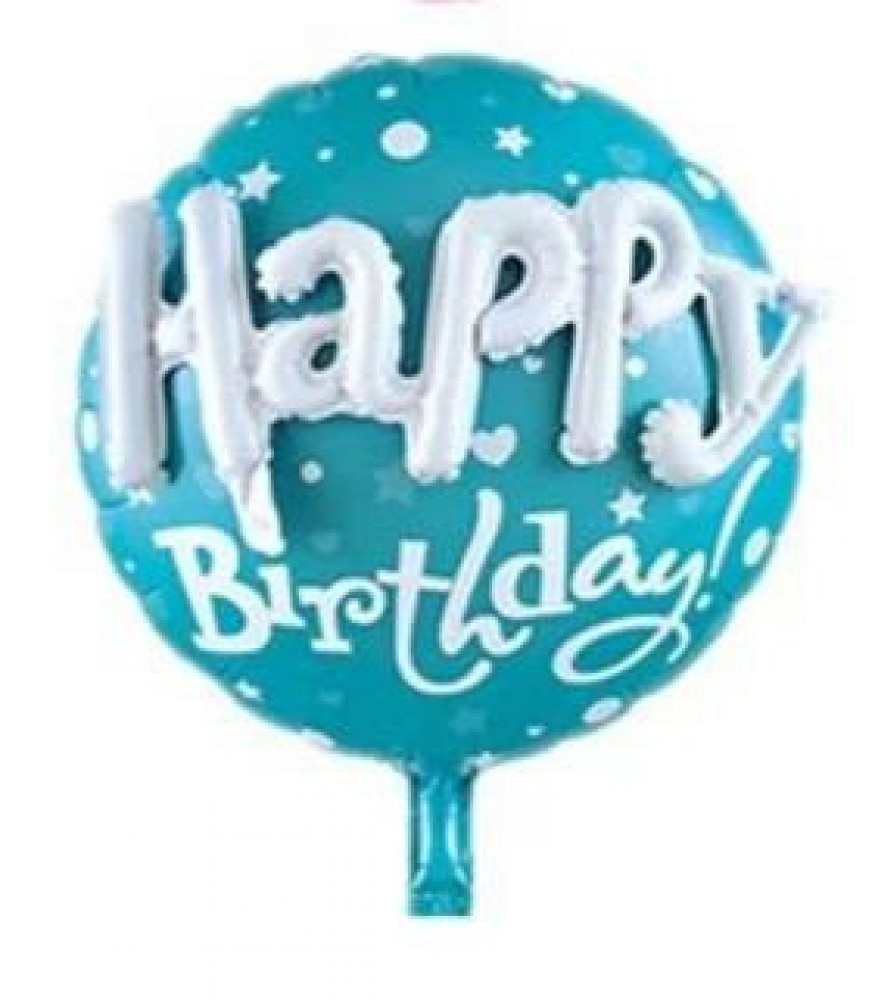 دائره مقاس 24 انش + كلمه Happy Birthday لون سماوي DDD