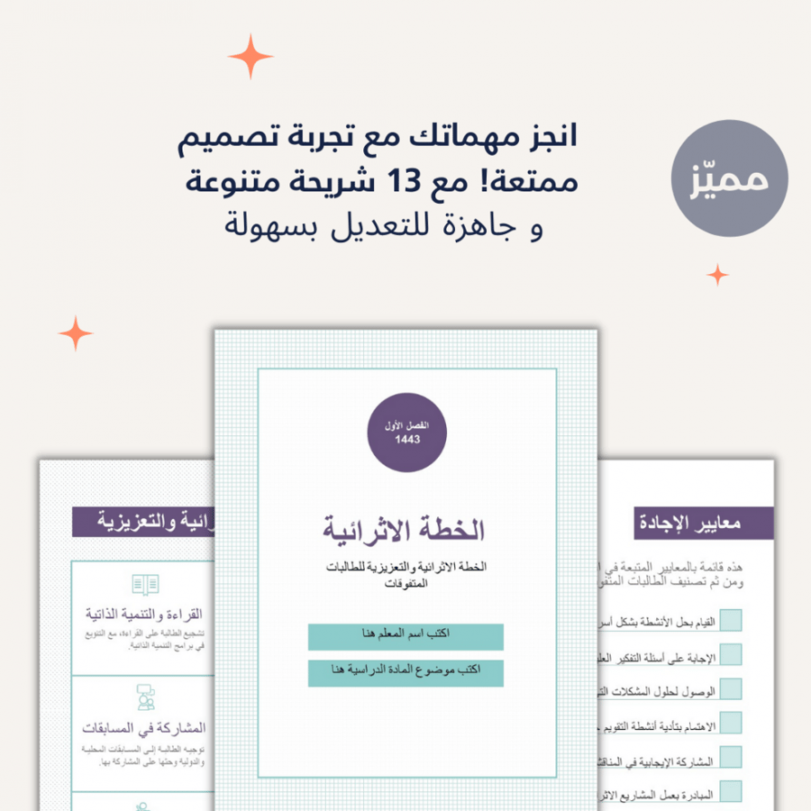 الخطة الاثرائية والتعزيزية لعام 1443 - قابل للتعديل باستخدام البوربوينت