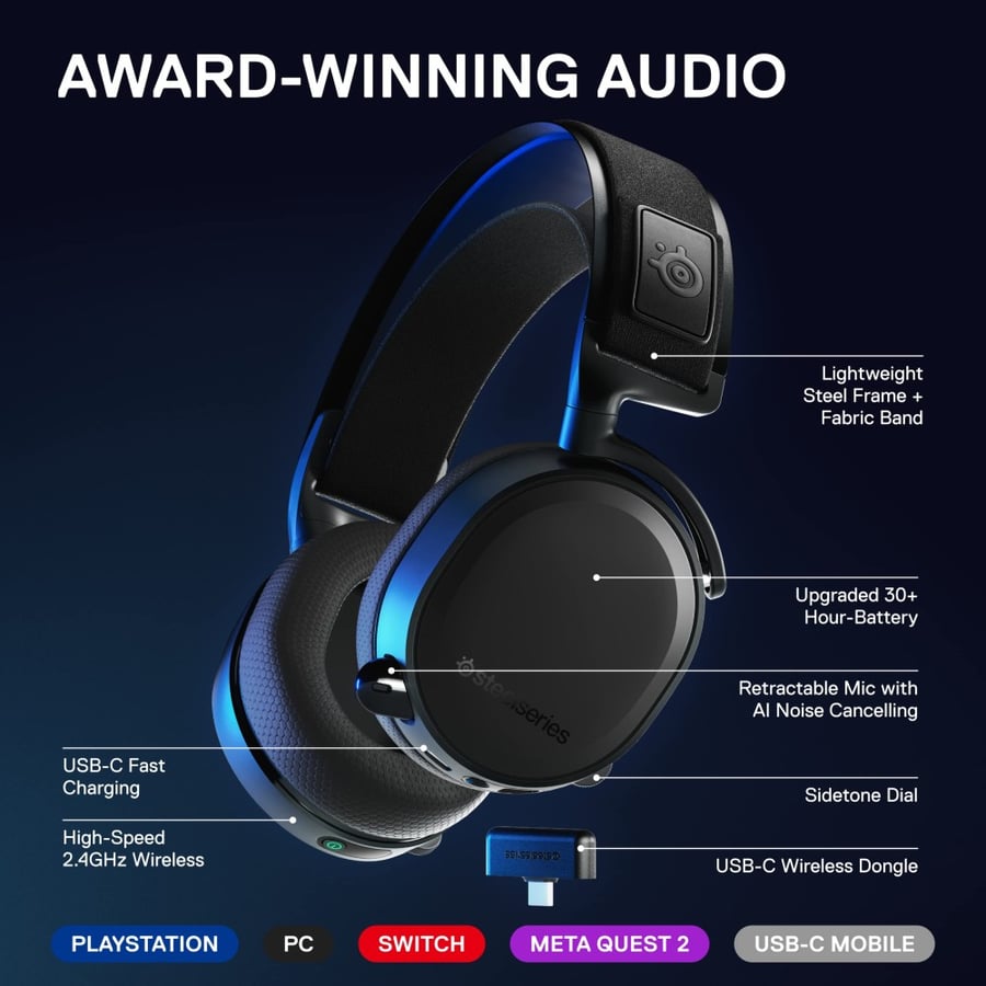 STEELSERIES Gaming Headset ARCTIS Nova 7P Wireless  Black 61559