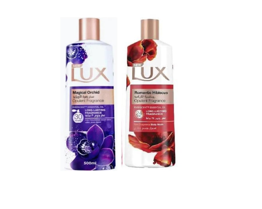 LUX مجموعة من غسول الجسم المعطر لوكس برائحة الأوركيد السحرية وغسول الجسم برائحة الكركديه