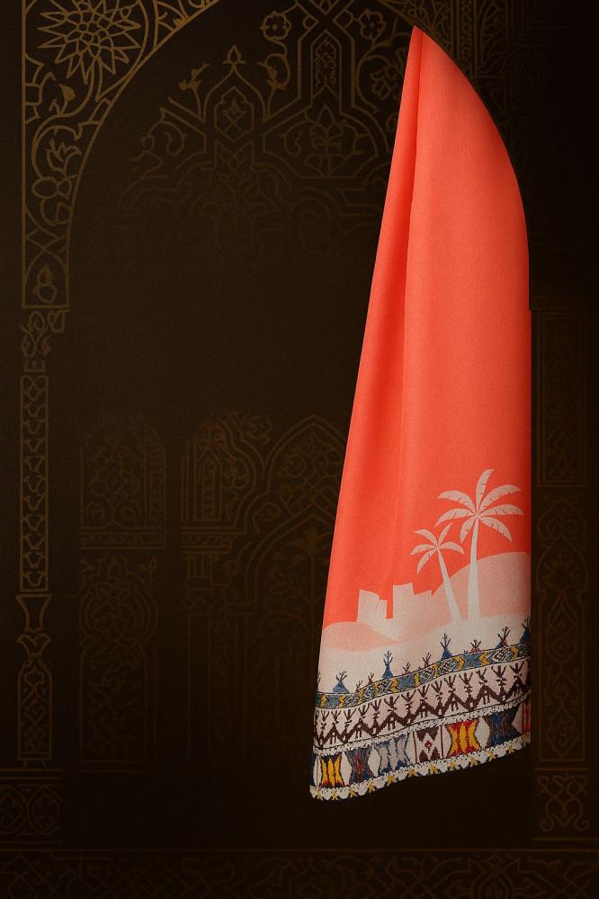 طرحة قطن بتصميم النخل - برتقالي