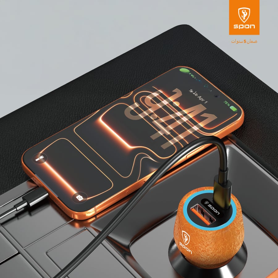 شاحن سيارة سريع قوة 55 واط بمنفذين USB و Type-C