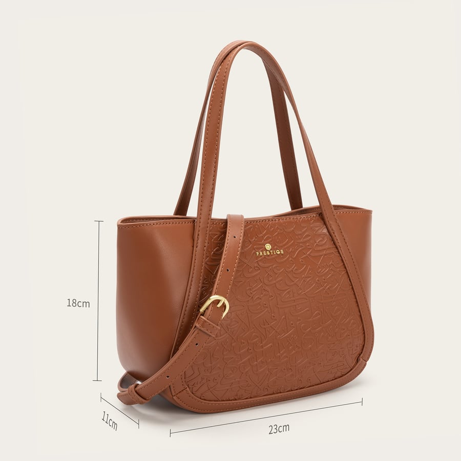 A medium brown bag with an exclusive Arabic design