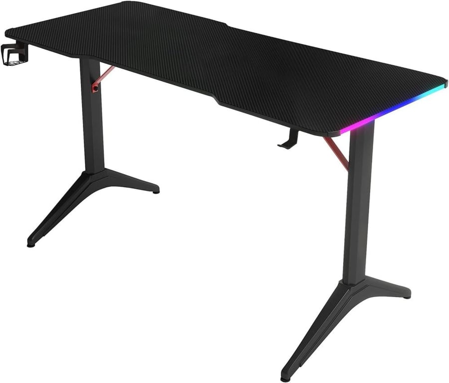 طاولة قيمنق للالعاب مع اضواء LED RGB مقاس 140 × 60 × 75 سم، طاولة كمبيوتر مريحة من الياف الكربون، مك