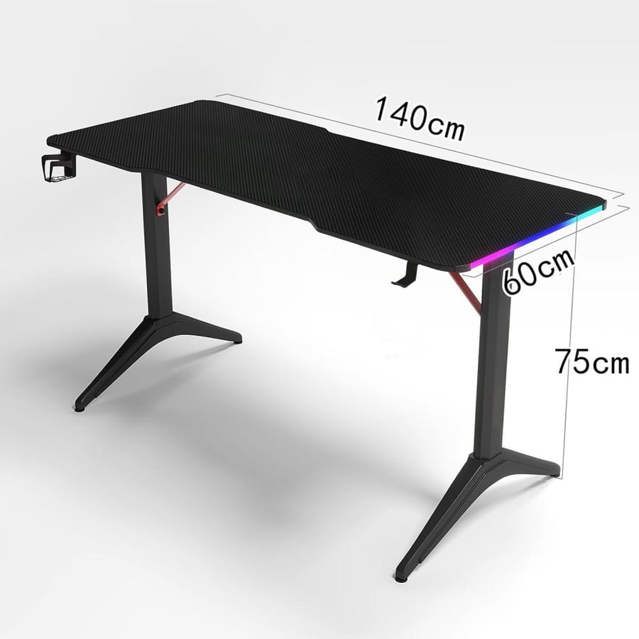 طاولة قيمنق للالعاب مع اضواء LED RGB مقاس 140 × 60 × 75 سم، طاولة كمبيوتر مريحة من الياف الكربون، مك