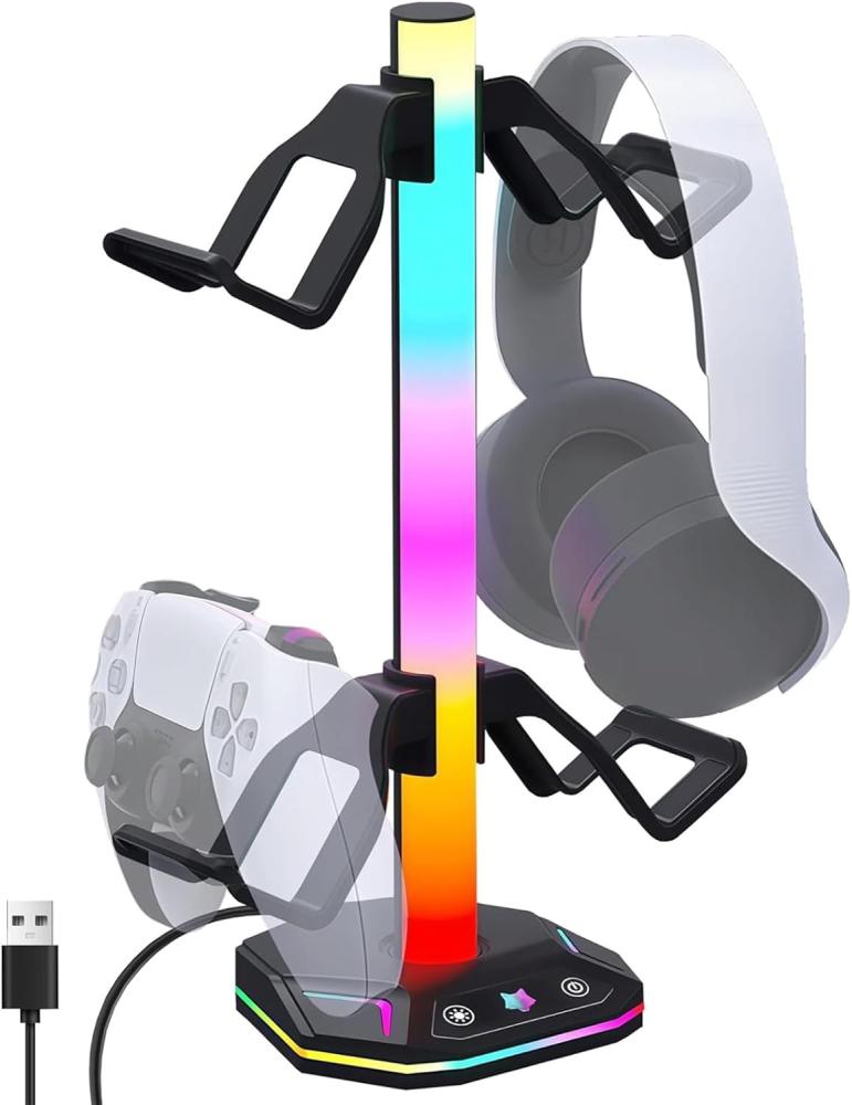 حامل سماعة راس من جينجايكس، حامل وحدة تحكم، حامل سماعة راس للالعاب RGB، 10 اوضاع اضاءة، نقل بيانات U