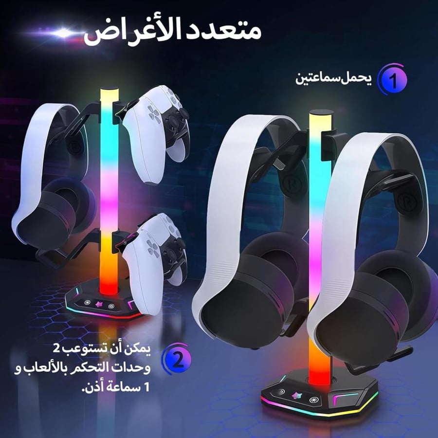 حامل سماعة راس من جينجايكس، حامل وحدة تحكم، حامل سماعة راس للالعاب RGB، 10 اوضاع اضاءة، نقل بيانات U