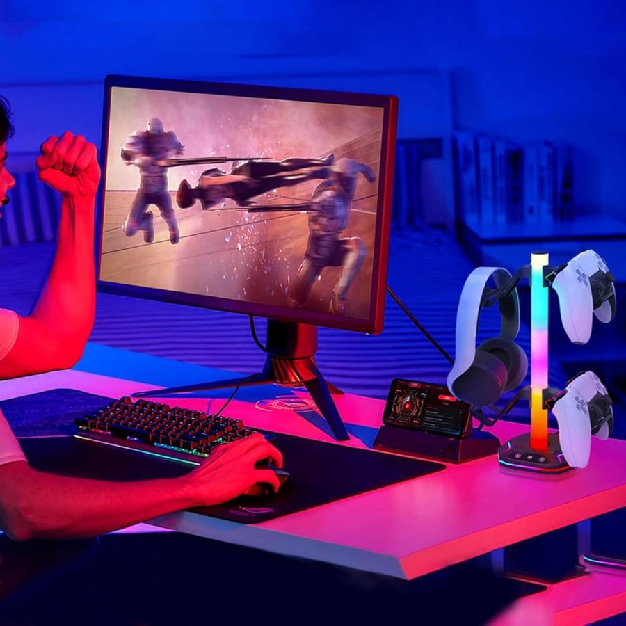 حامل سماعة راس من جينجايكس، حامل وحدة تحكم، حامل سماعة راس للالعاب RGB، 10 اوضاع اضاءة، نقل بيانات U