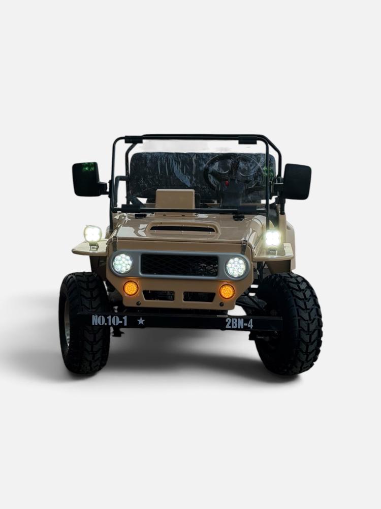سيارة ميني جيب بنزين 150cc للأطفال والشباب - تصميم كلاسيكي بتجهيزات حديثة، شاشة أندرويد ودعم Apple CarPlay، جنوط كروم وكفرات عري