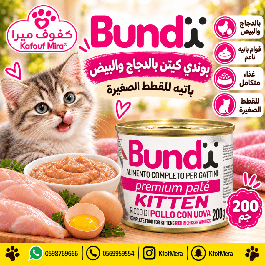 بوندي بريميوم باتيه طعام رطب للقطط الصغيرة بالدجاج والبيض – 200 جم