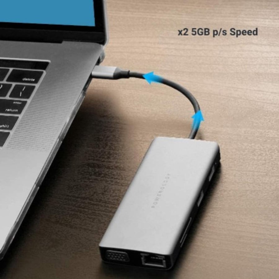 باورولوجي 11 في 1 USB Type-C Hub مع VGA Ethernet و HDMI رمادي P11CHBGY